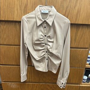 Bailey 44 Tan Cream Ruched Button Down Shirt